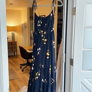 Reformation Navy Dress with Floral Details